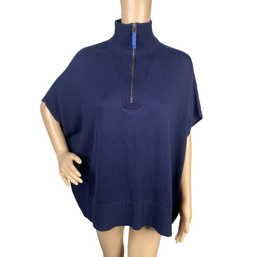 Lilla P Navy Blue 1/2 Zip Poncho Sweater Oversized Modal Knit One Size OSFM - Picture 2 of 12